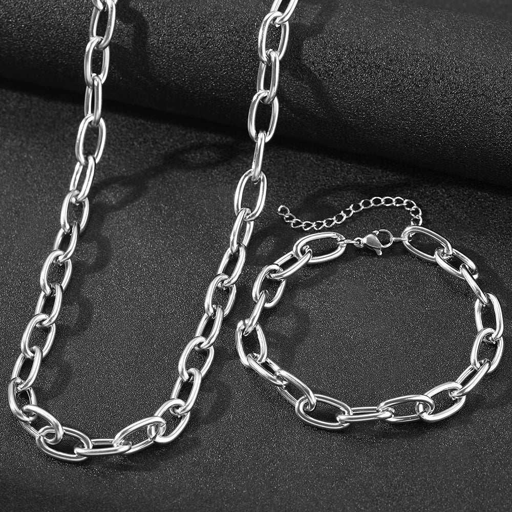 Simple Paperclip Necklace & Bracelet Set - Aryomi