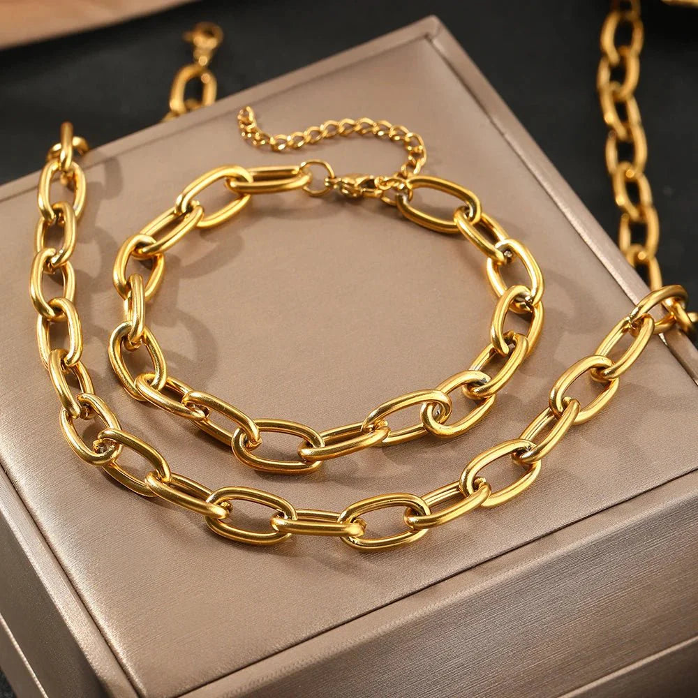 Simple Paperclip Necklace & Bracelet Set - Aryomi