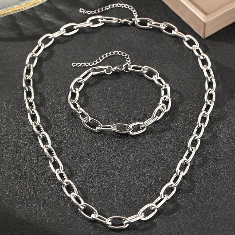 Simple Paperclip Necklace & Bracelet Set - Aryomi