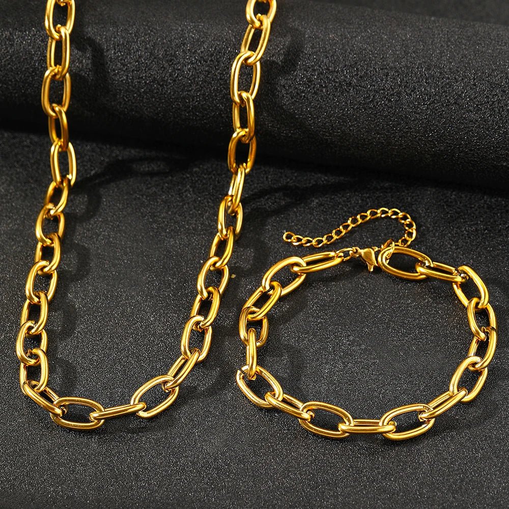 Simple Paperclip Necklace & Bracelet Set - Aryomi