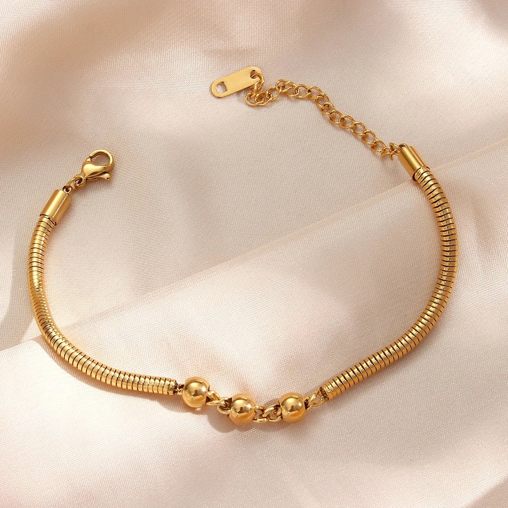 Thick Snake Chain Beaded Necklace and Bracelet Set - Aryomi