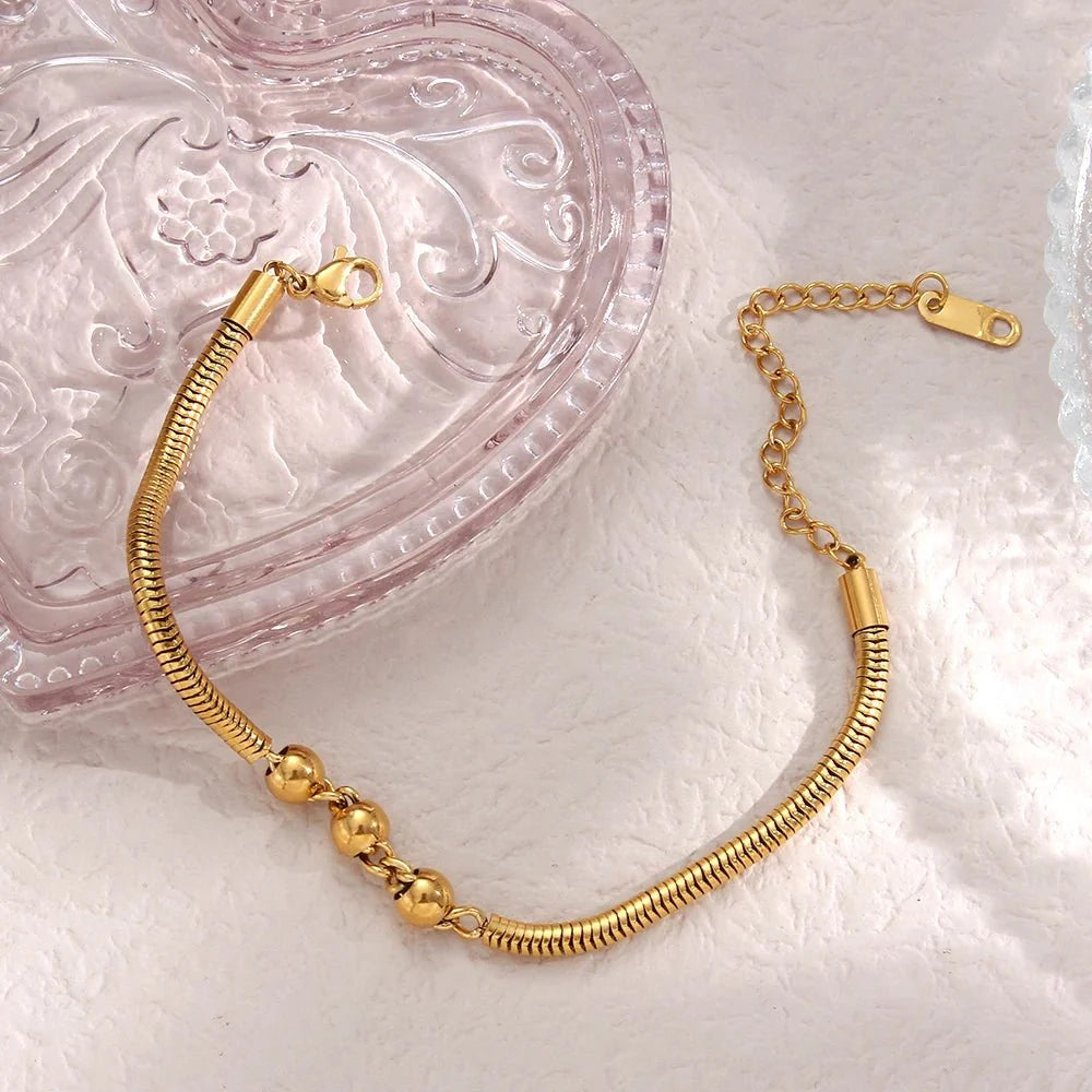 Thick Snake Chain Beaded Necklace and Bracelet Set - Aryomi