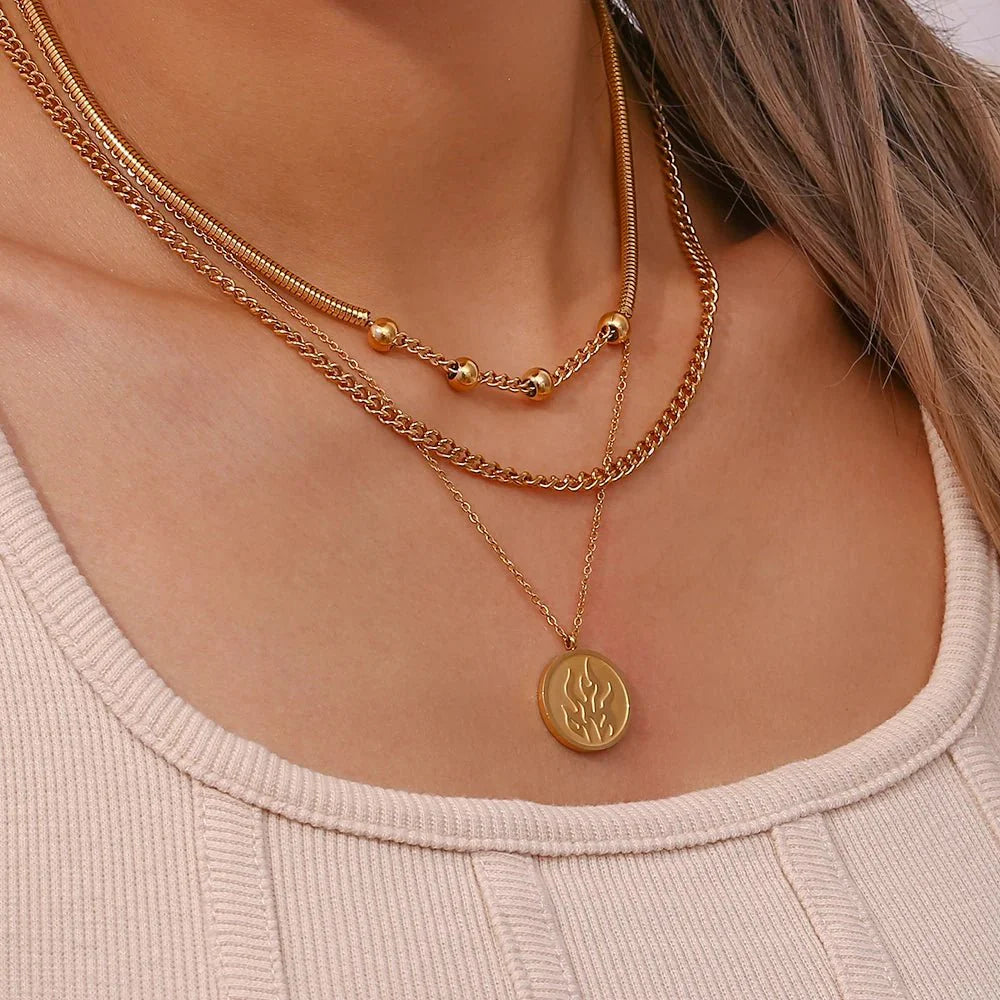 Thick Snake Chain Beaded Necklace and Bracelet Set - Aryomi