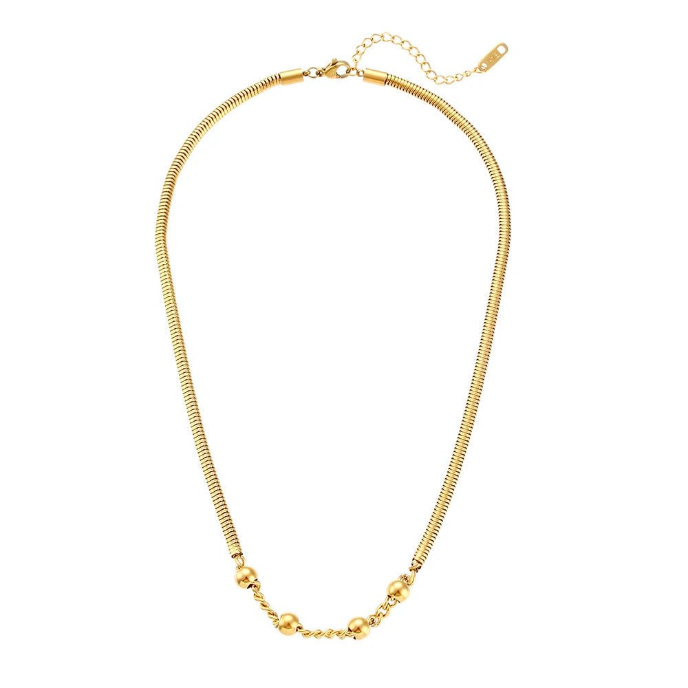Thick Snake Chain Beaded Necklace and Bracelet Set - Aryomi