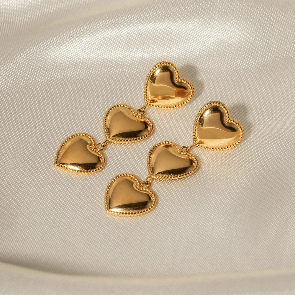 Triple Hearts Drop Earrings - Aryomi