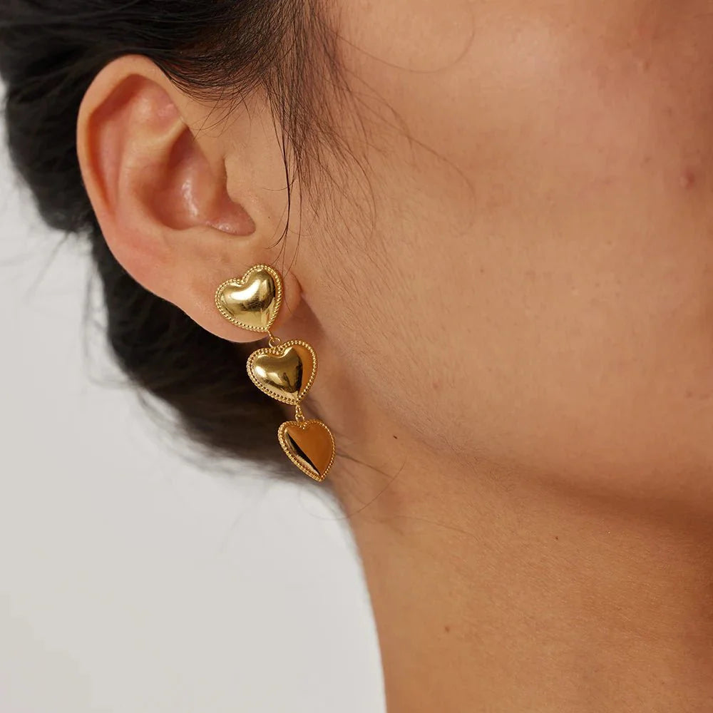 Triple Hearts Drop Earrings - Aryomi