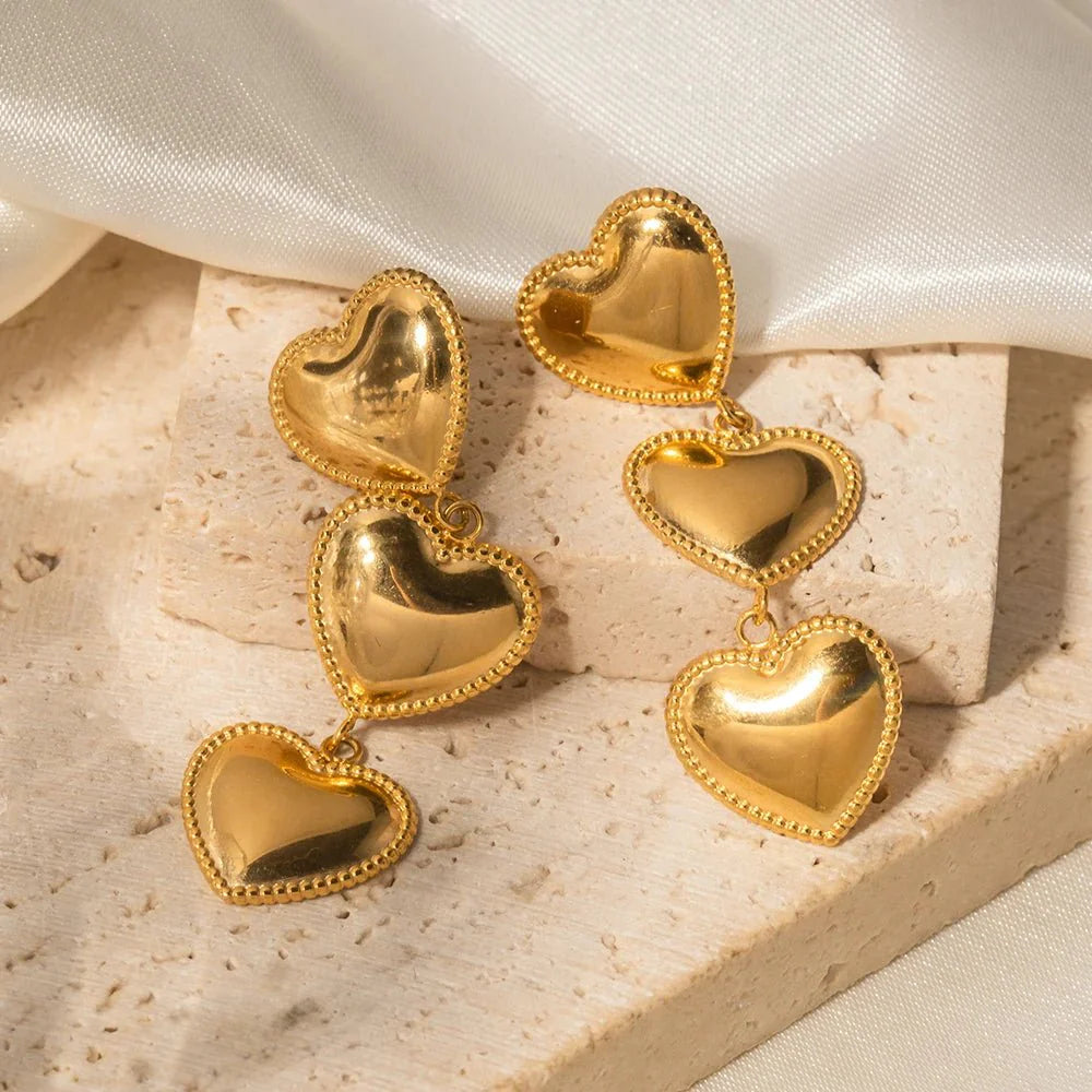 Triple Hearts Drop Earrings - Aryomi