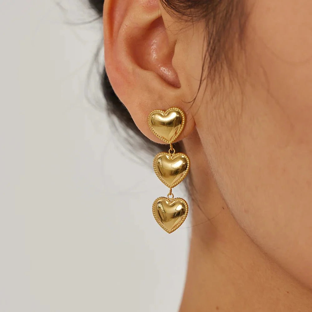 Triple Hearts Drop Earrings - Aryomi
