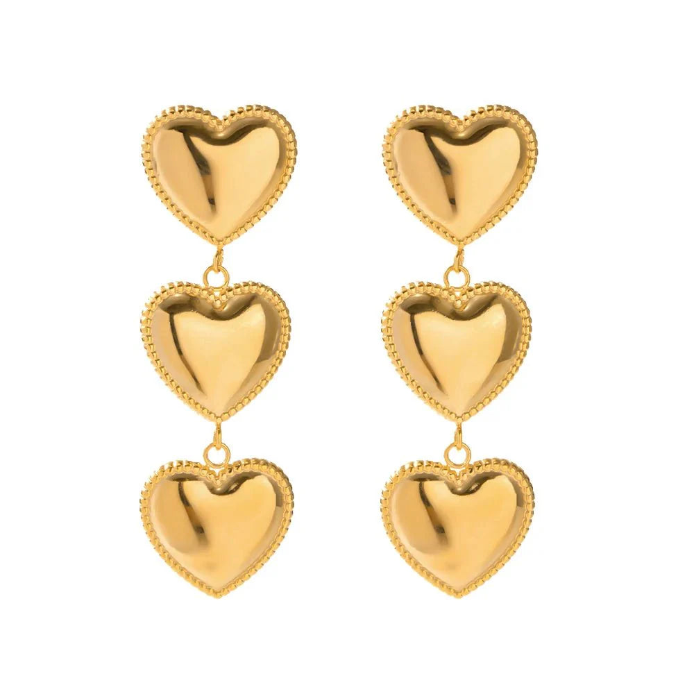 Triple Hearts Drop Earrings - Aryomi