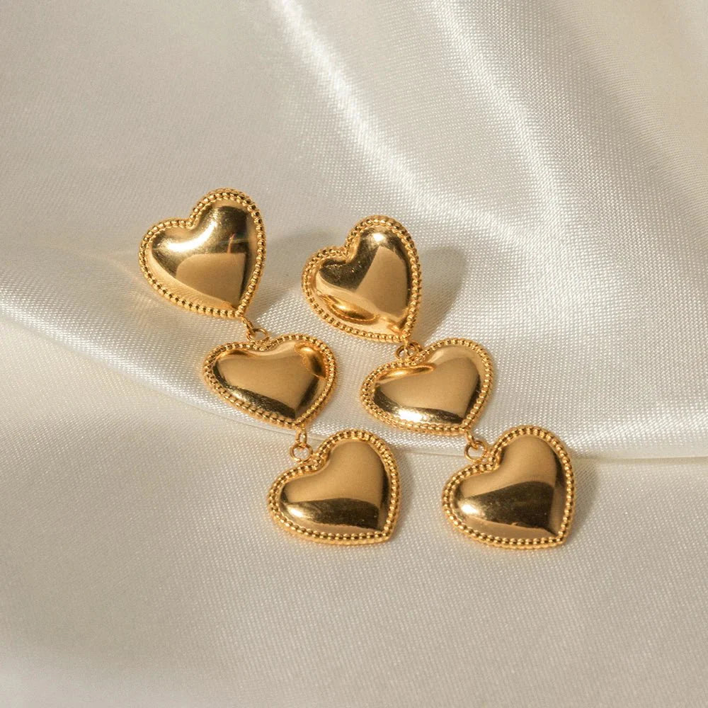Triple Hearts Drop Earrings - Aryomi