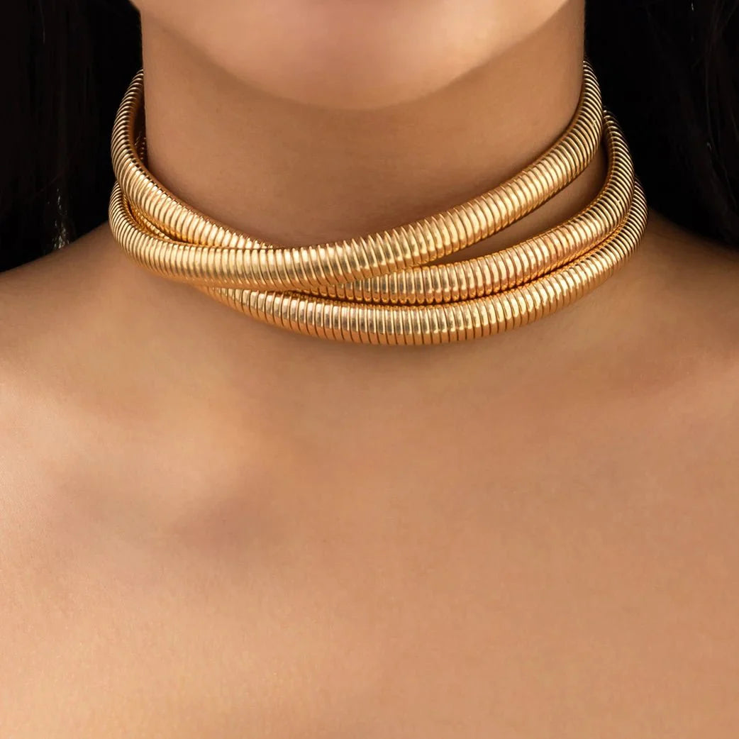 Triple Layer Stacked Chunky Choker Necklace - Aryomi