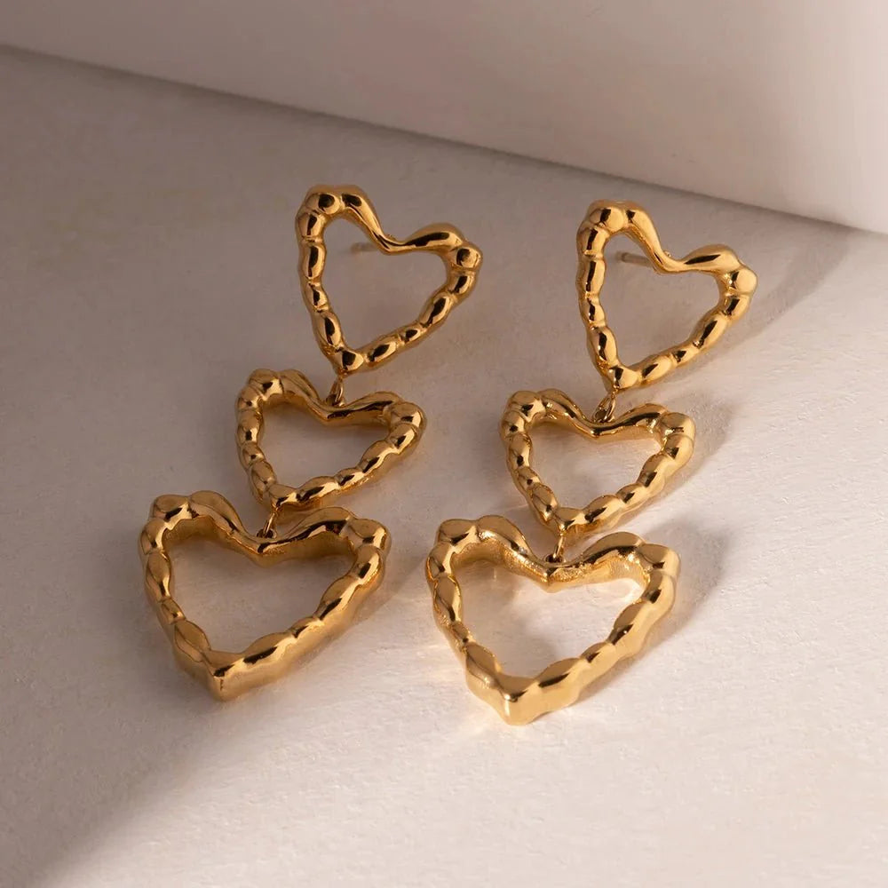 Triple Outlined Hearts Drop Earrings - Aryomi