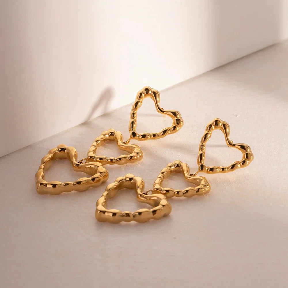 Triple Outlined Hearts Drop Earrings - Aryomi