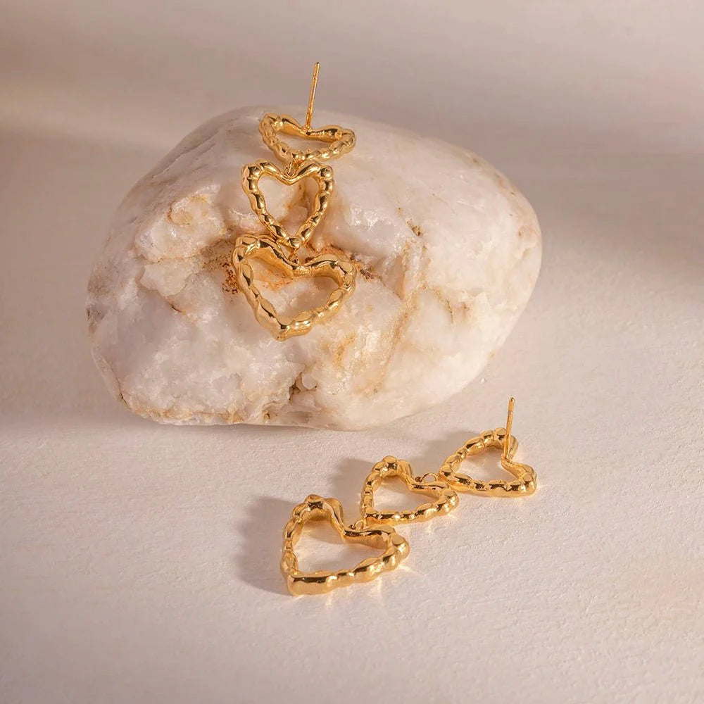 Triple Outlined Hearts Drop Earrings - Aryomi