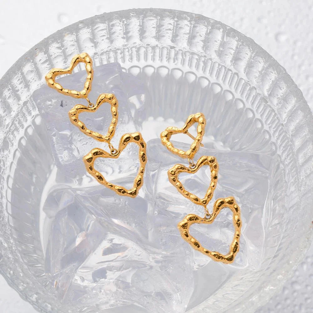 Triple Outlined Hearts Drop Earrings - Aryomi
