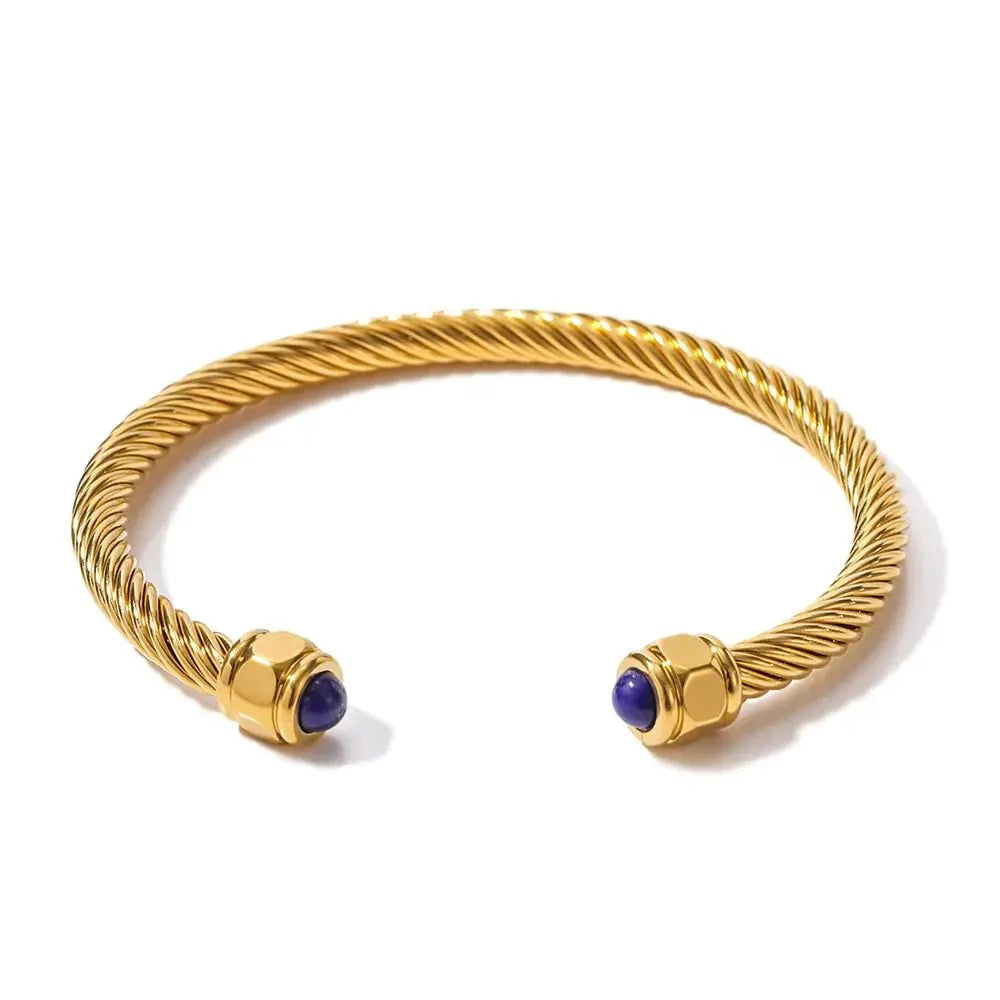 Twisted Gem Stone Ends Bangle Bracelet - Aryomi