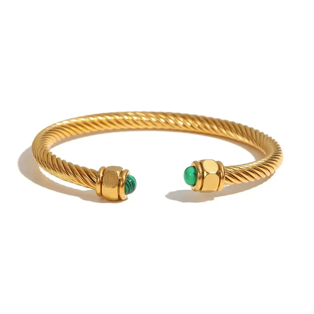 Twisted Gem Stone Ends Bangle Bracelet - Aryomi