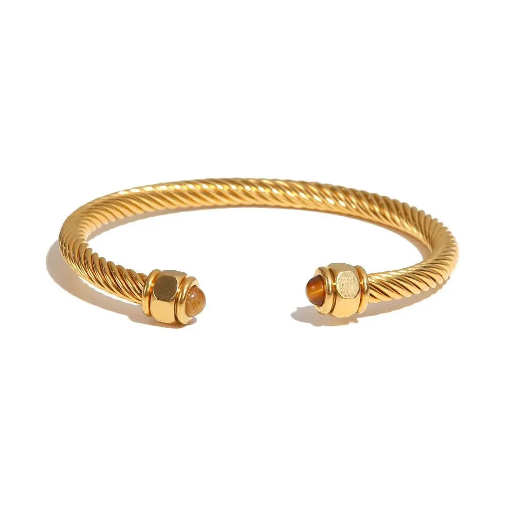 Twisted Gem Stone Ends Bangle Bracelet - Aryomi