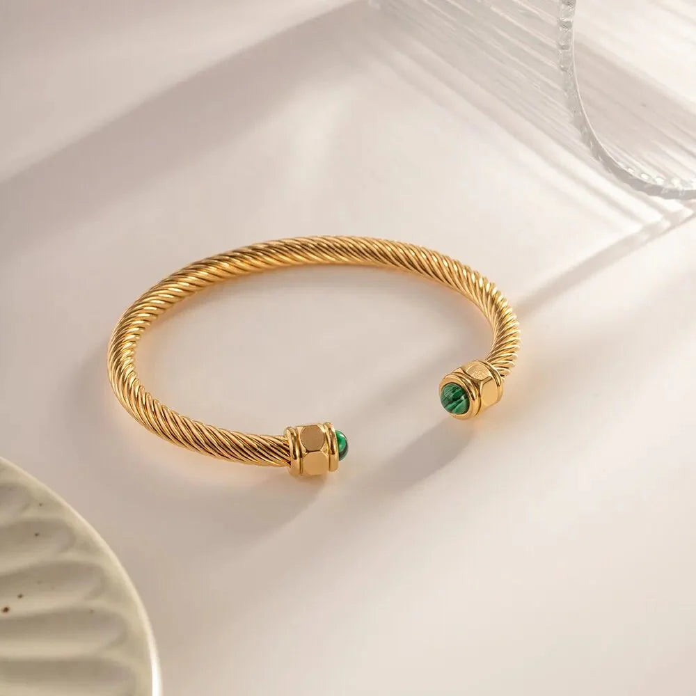 Twisted Gem Stone Ends Bangle Bracelet - Aryomi