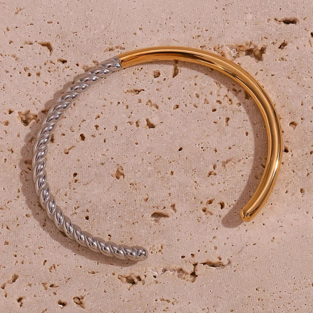 Twisted Half Two Tone Cuff Bracelet - Aryomi