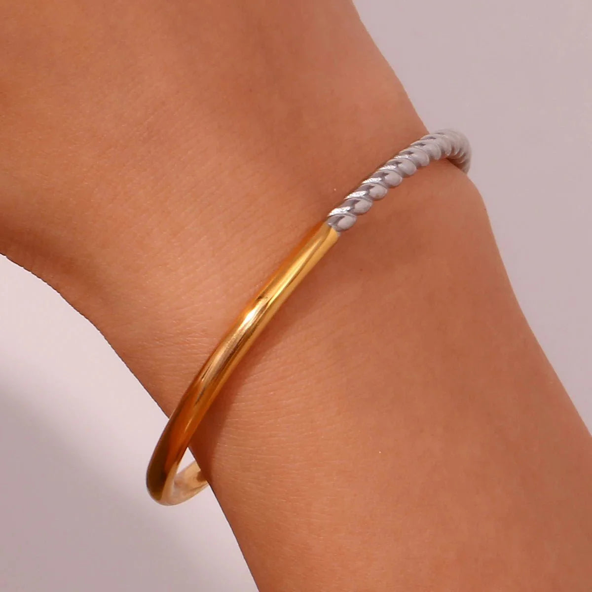 Twisted Half Two Tone Cuff Bracelet - Aryomi