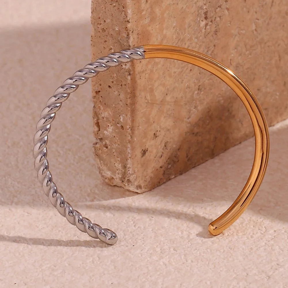 Twisted Half Two Tone Cuff Bracelet - Aryomi
