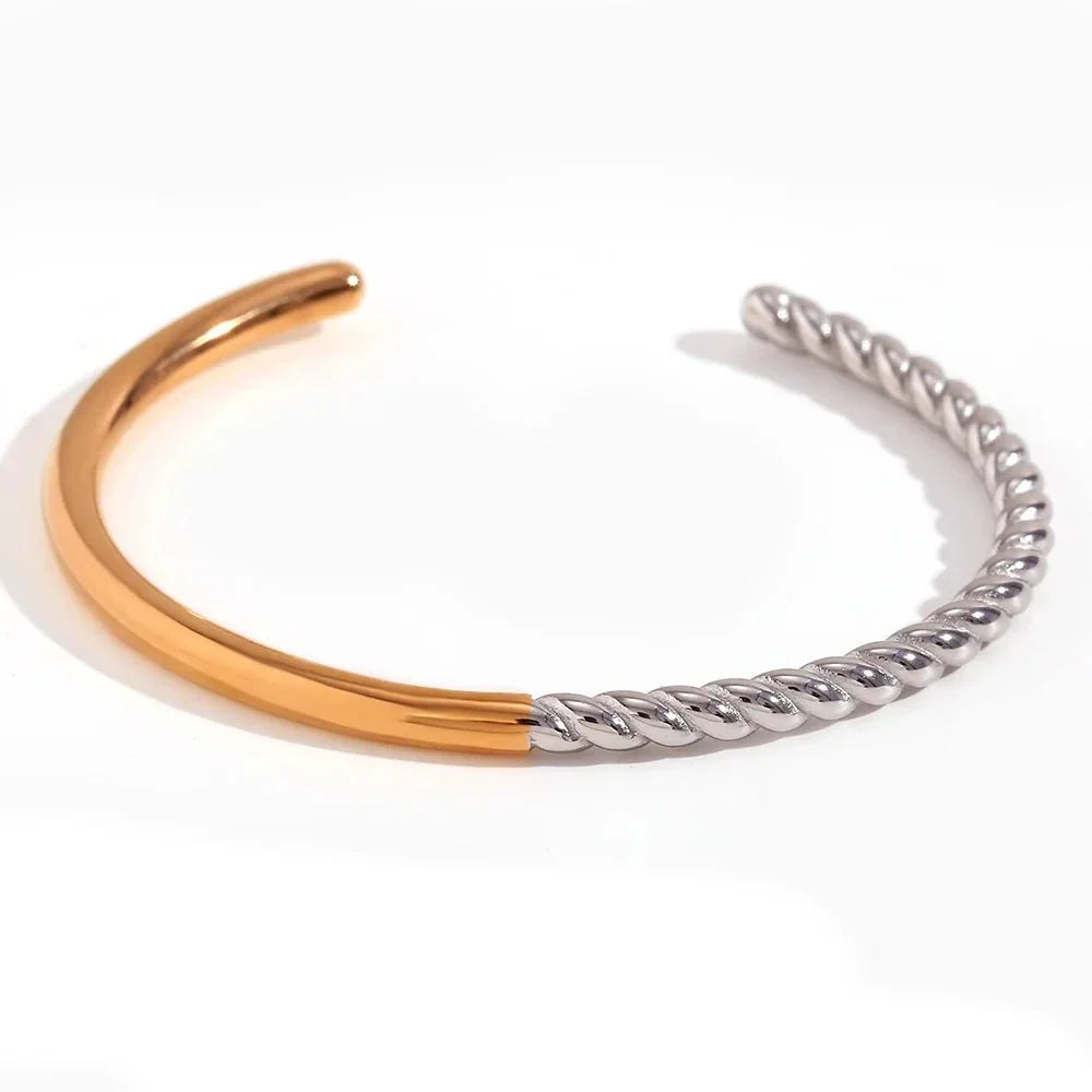 Twisted Half Two Tone Cuff Bracelet - Aryomi