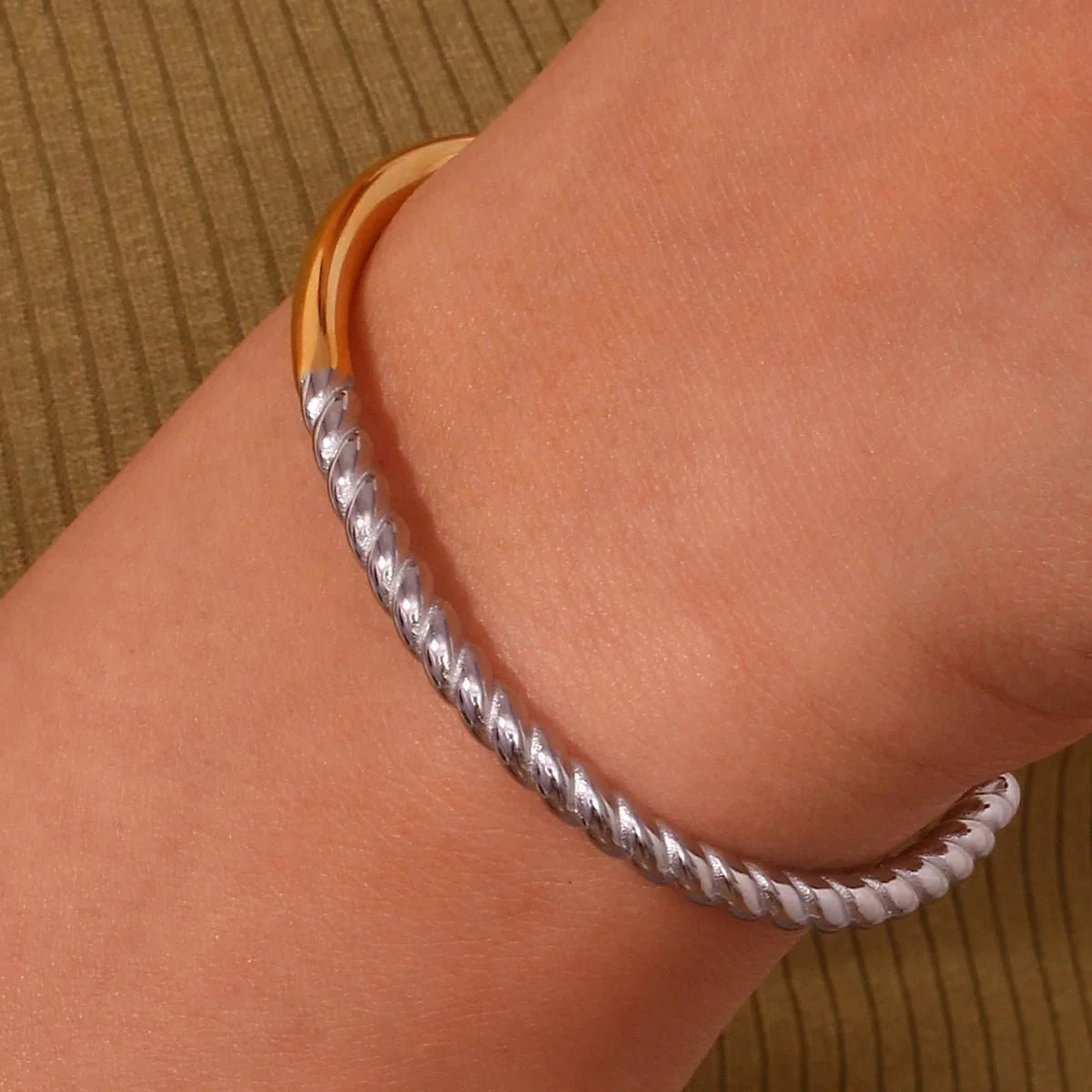 Twisted Half Two Tone Cuff Bracelet - Aryomi