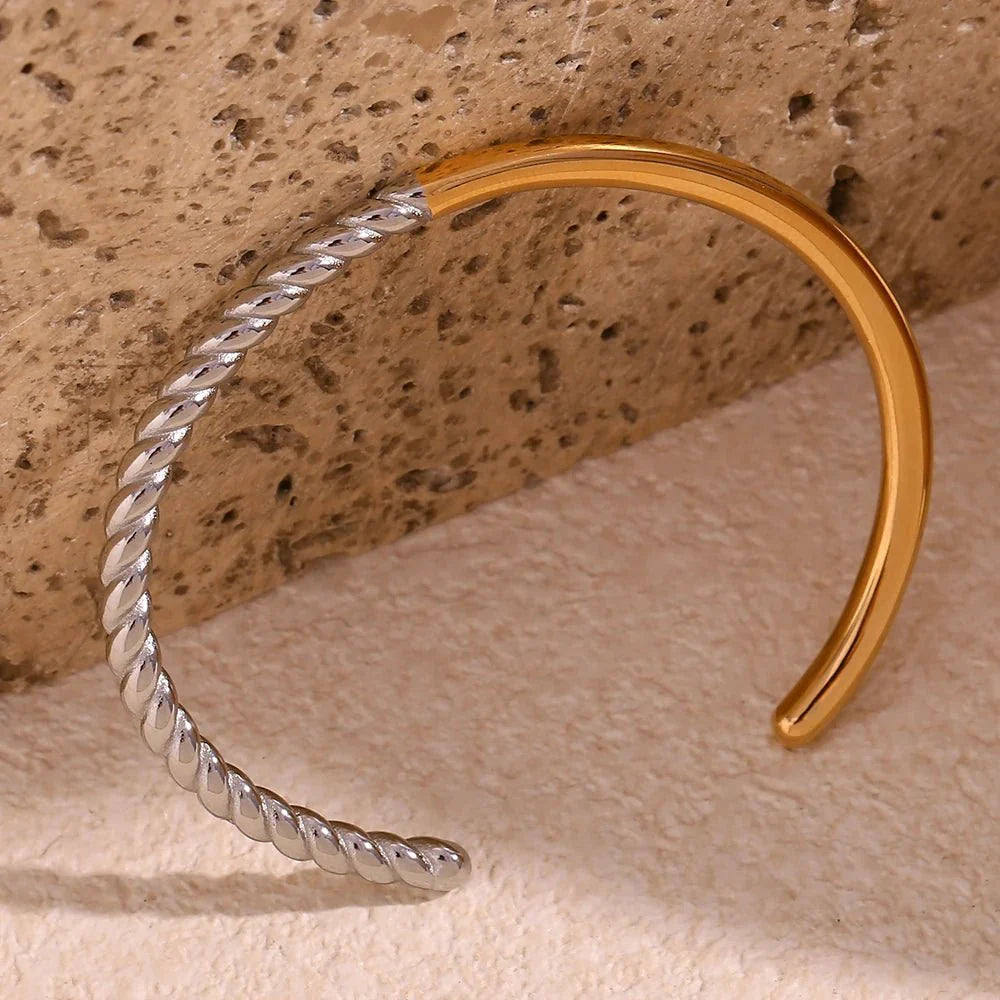 Twisted Half Two Tone Cuff Bracelet - Aryomi