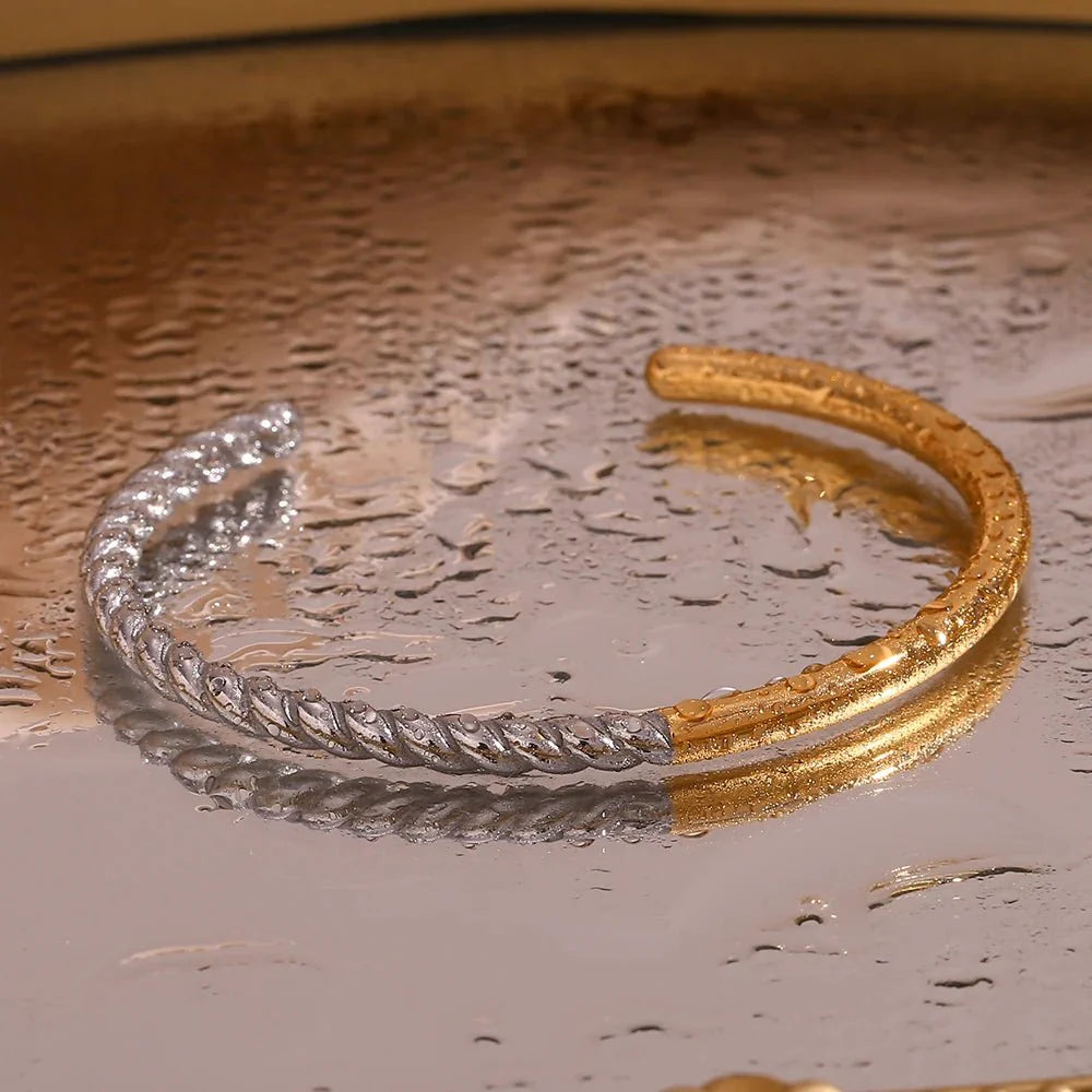 Twisted Half Two Tone Cuff Bracelet - Aryomi
