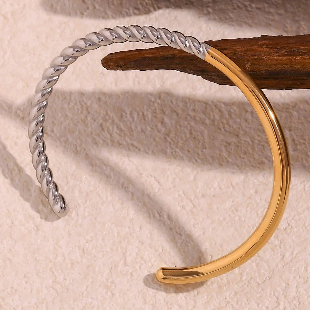 Twisted Half Two Tone Cuff Bracelet - Aryomi