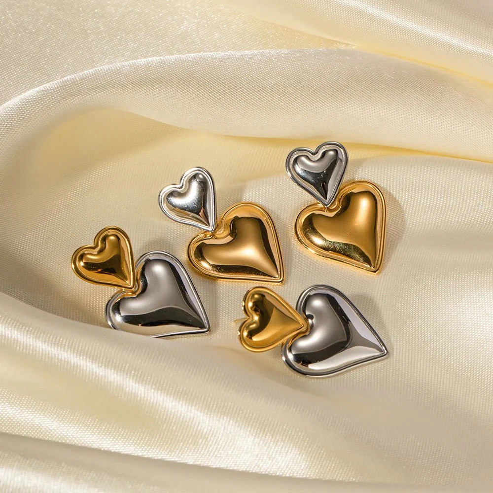 Two Tone Accented Heart Earrings - Aryomi