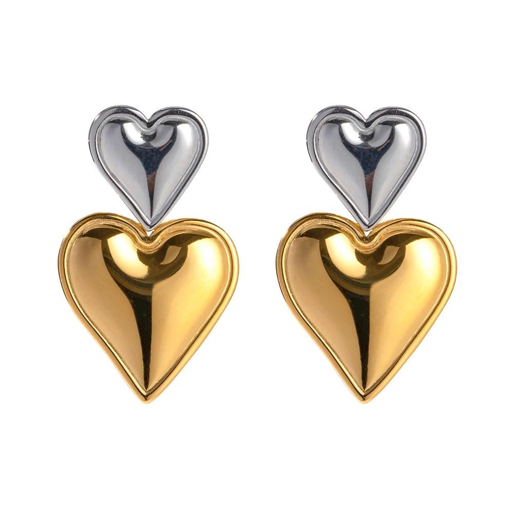 Two Tone Accented Heart Earrings - Aryomi