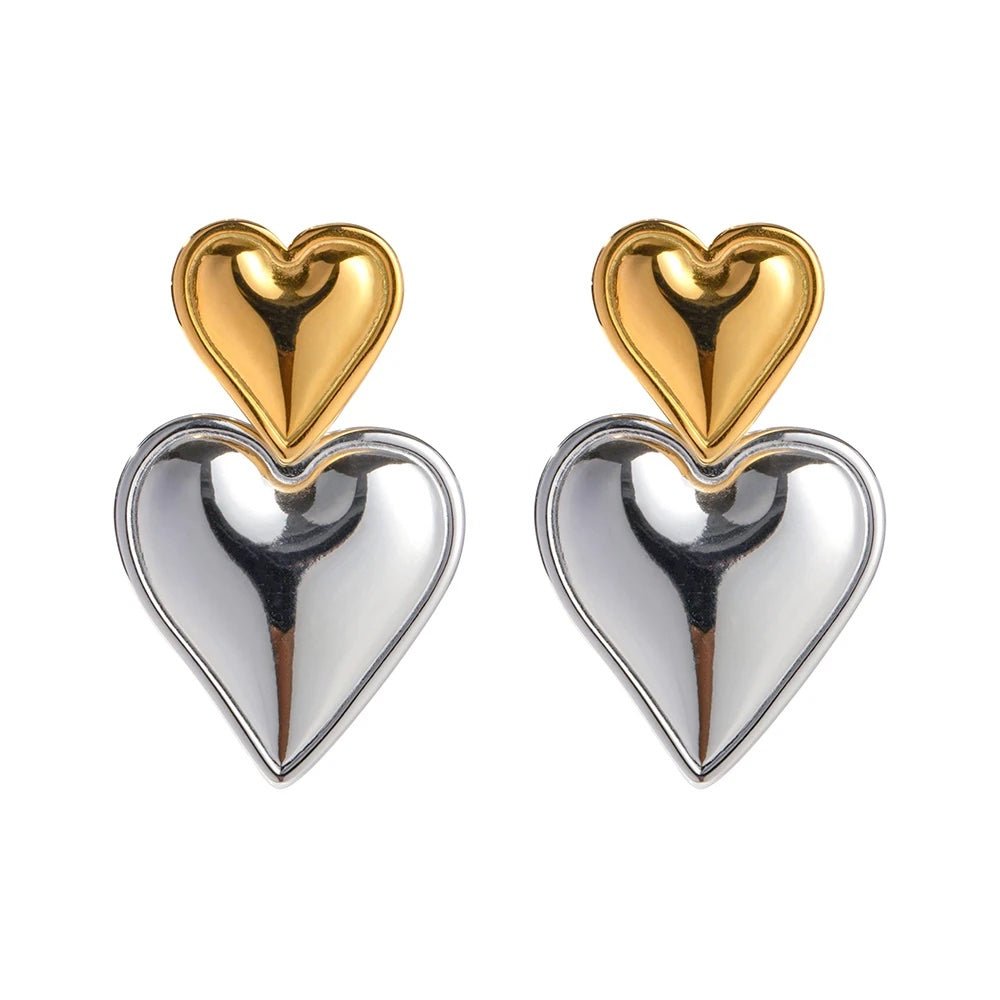 Two Tone Accented Heart Earrings - Aryomi