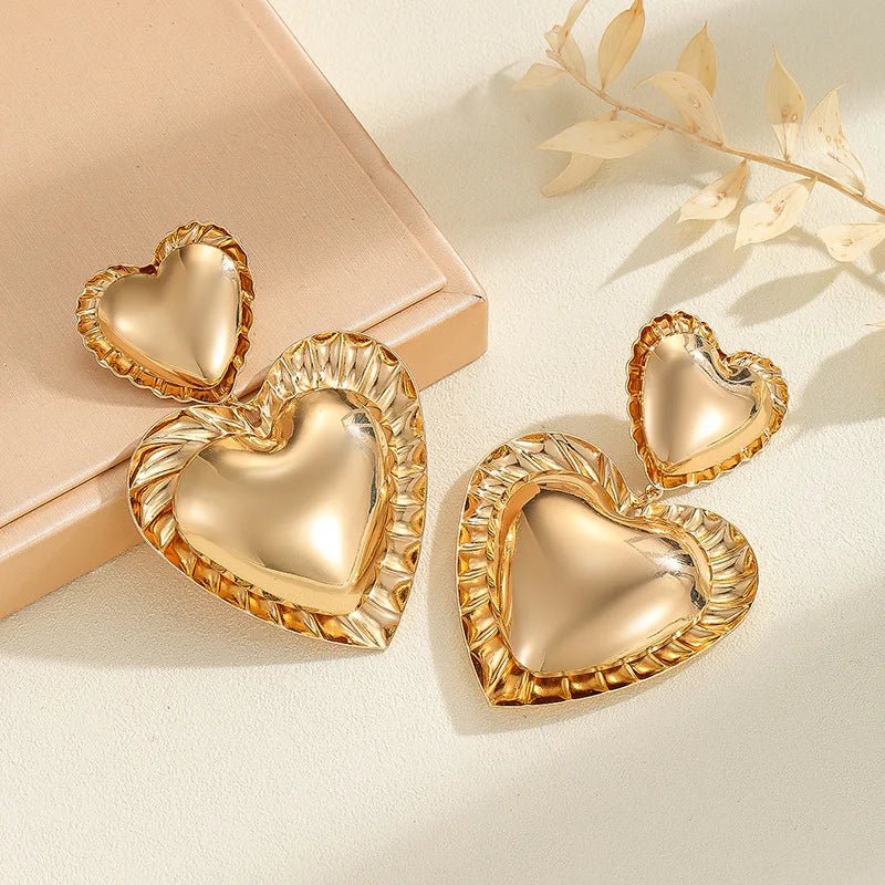Vintage Inspired Classy Double Heart Earrings - Aryomi