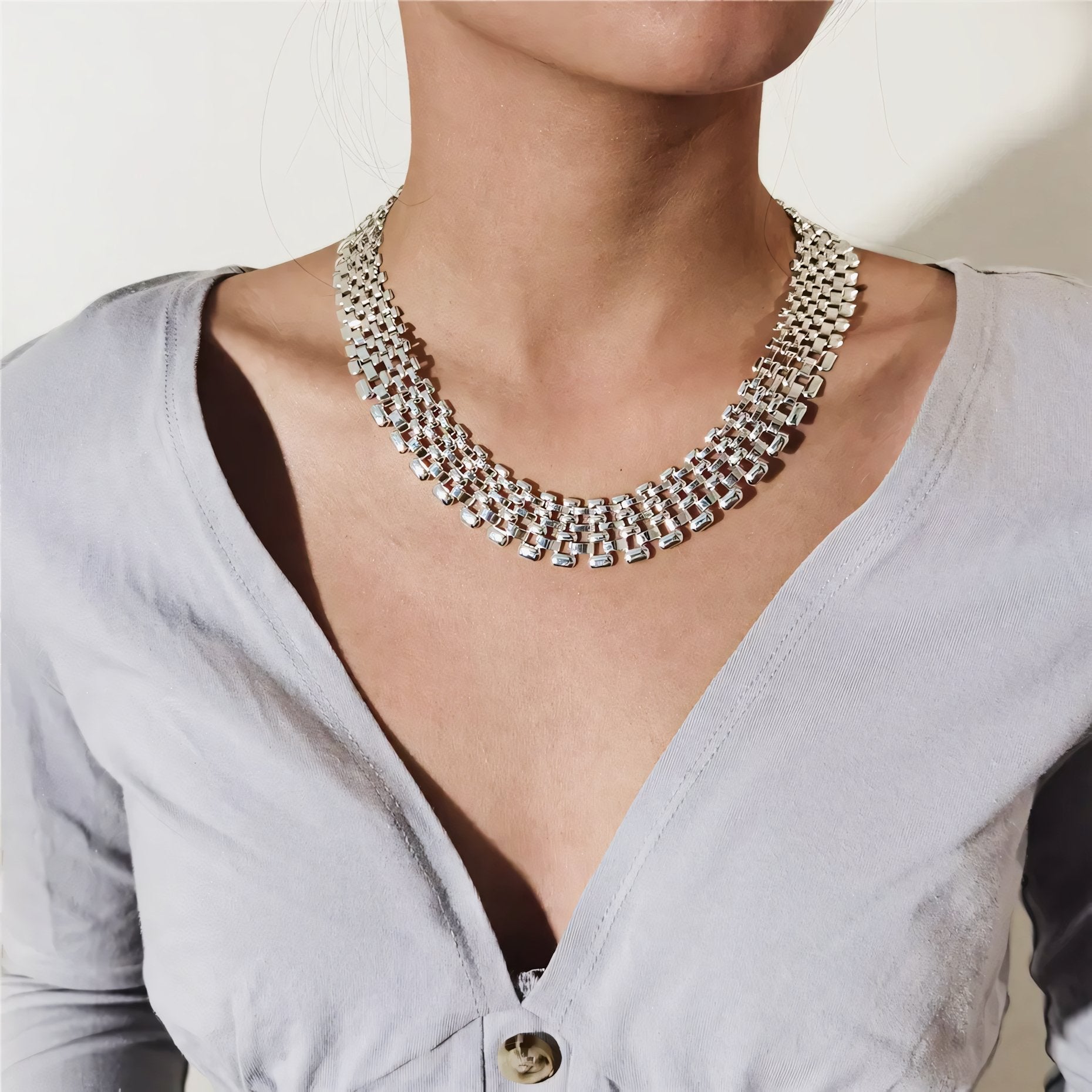 Wide Flow Flat Chain Choker Necklace - Aryomi