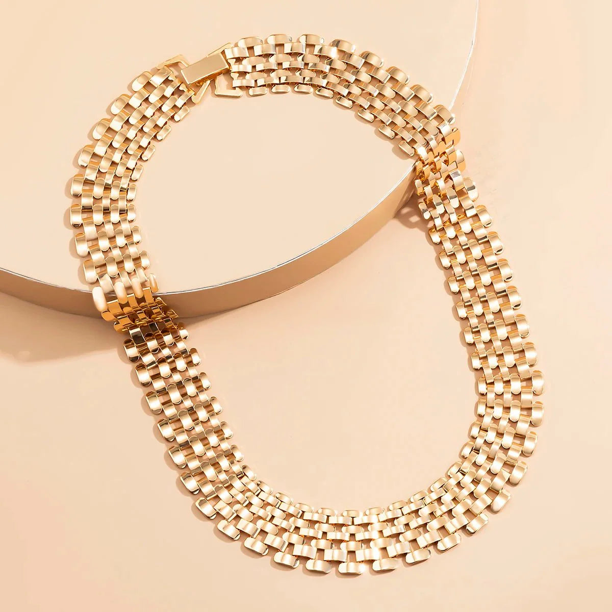 Wide Flow Flat Chain Choker Necklace - Aryomi