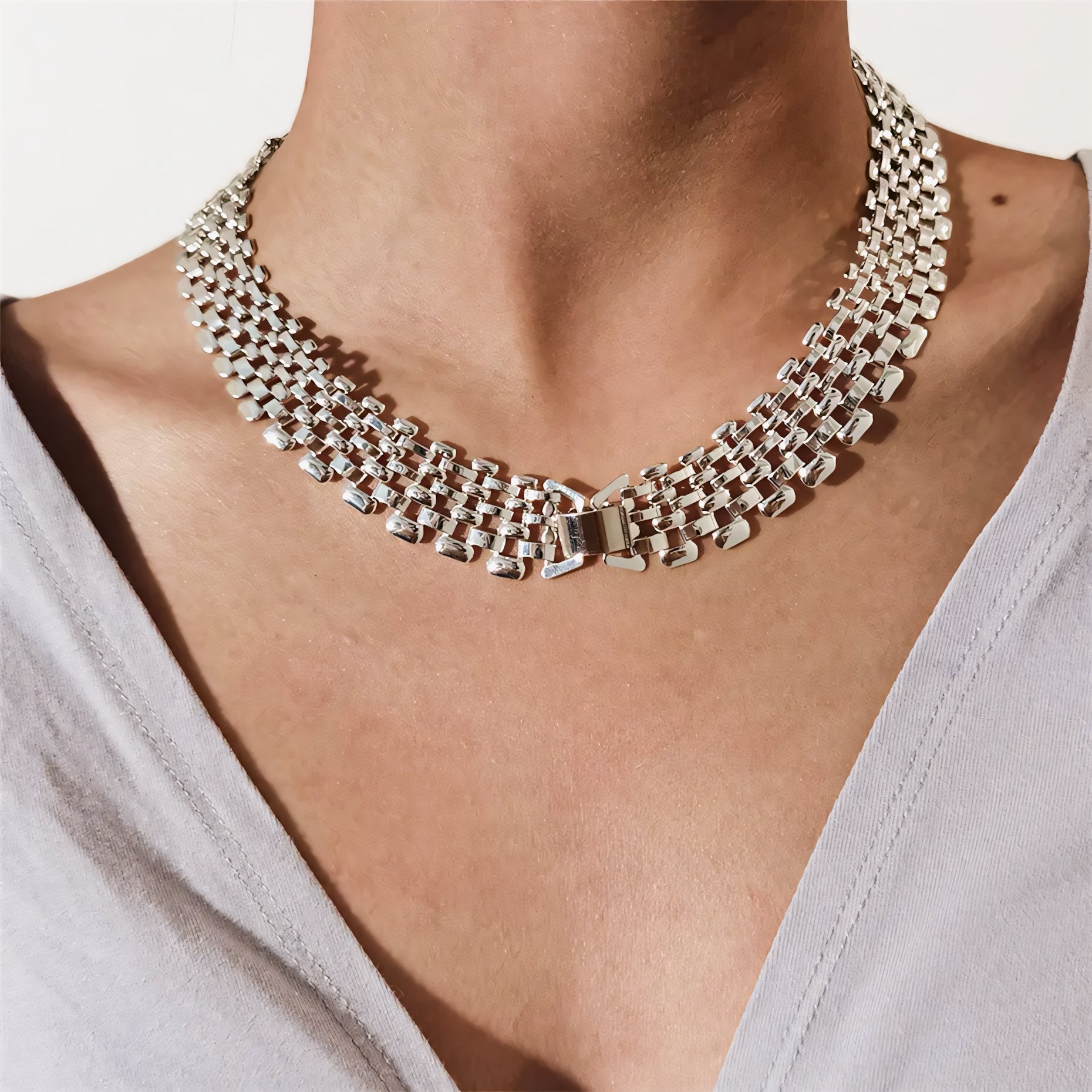 Wide Flow Flat Chain Choker Necklace - Aryomi