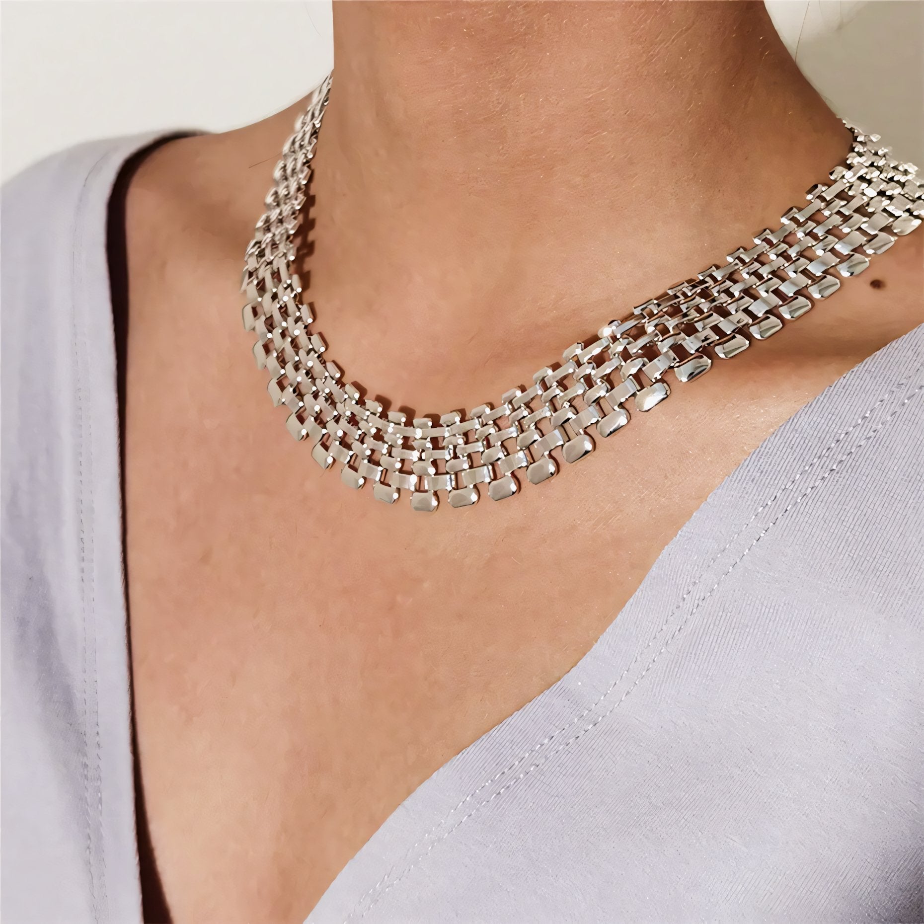 Wide Flow Flat Chain Choker Necklace - Aryomi